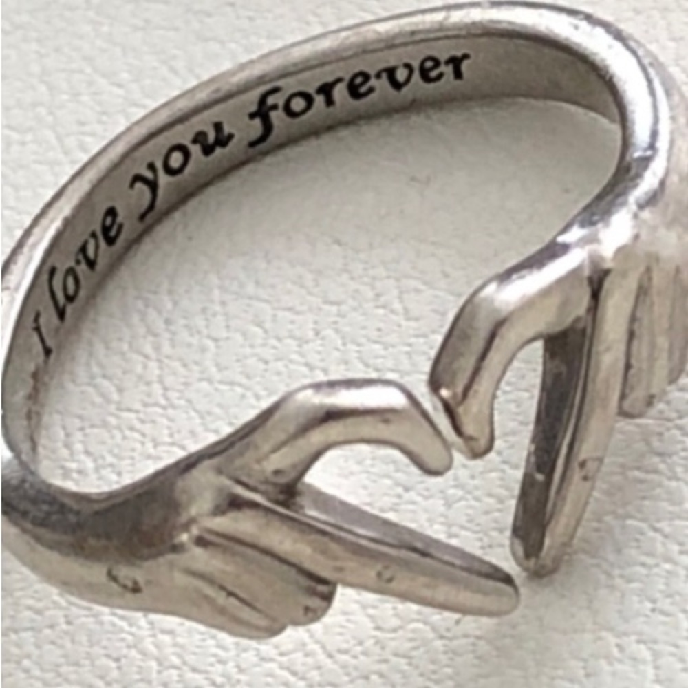 Size 6 I Love You Forever Silver Hand Heart Ring